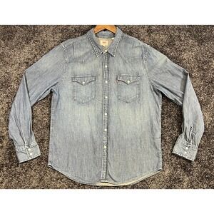 Levis Western Shirt Mens L Blue Denim Long Sleeve Pearl Snap Button Up